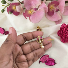 Vriksham Minimal Stud  Kundan Jadau Earrings With Pearls-Red-J3639