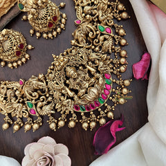 Vriksham Exquisite Lakshmi Elephant & Peacock Jadau Short Neckpiece-Red Green-Gold Bead-G17843
