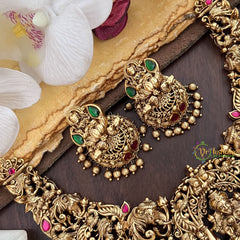 Vriksham Exquisite Lakshmi Elephant & Peacock Jadau Short Neckpiece-Red Green-Gold Bead-G17843