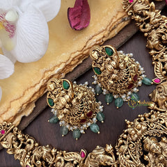 Vriksham Exquisite Lakshmi Elephant & Peacock Jadau Short Neckpiece-Red Green-Pastel Green Bead-G17830