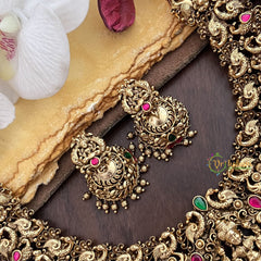 Vriksham Lakshmi with Dual Elephant Peacock Jadau Short Neckpiece-Gold Bead-G17846