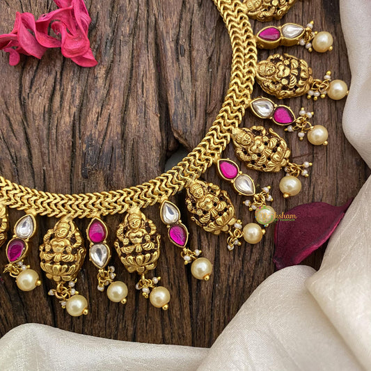 Vriksham Lakshmi Jadau Kundan Neckpiece-Off White Bead-J2590