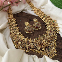 Antique Intricately Designed Lakshmi Neckpiece-Golden Beads-Pearls-G12700