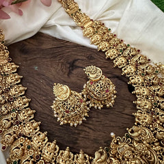 Antique Intricately Designed Lakshmi Neckpiece-Golden Beads-Pearls-G12700