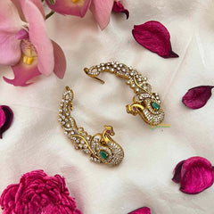 Vriksham Royal Peacock CZ & Emerald Ear Cuff with Matching Earrings With Ear Cuffs-G21427