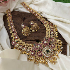 Exquisite Precious AD Stone Long Neckpiece-Gold And Pearl-G12698