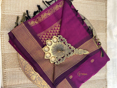 Purple With Double Golden Border -Kalyani Cotton Saree - VS3742