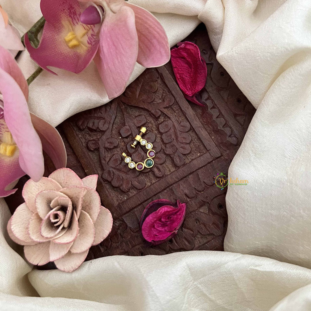 Vriksham Premium Dot Style Press Naths/Nose Pin-Red White & Green-G20739