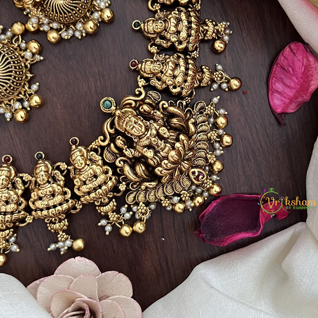 Vriksham Gold Look Alike Lakshmi Short Neckpiece-Gold Bead-G17852