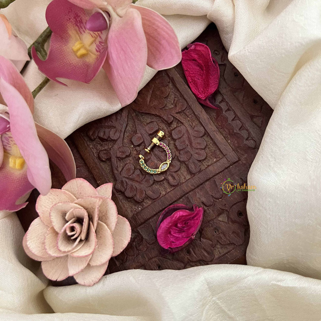 Vriksham Eye Style Press Naths/Nose Pin-Red White & Green-G20731