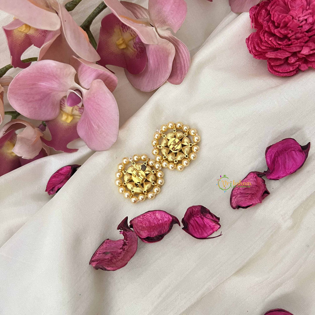 Vriksham Pearl-Edged  Kundan Jadau Studs Earring -Red White-J3647