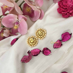 Vriksham Pearl-Edged  Kundan Jadau Studs Earring -Red White-J3647