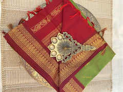 Green With Red Border -Kalyani Cotton Saree - VS3732