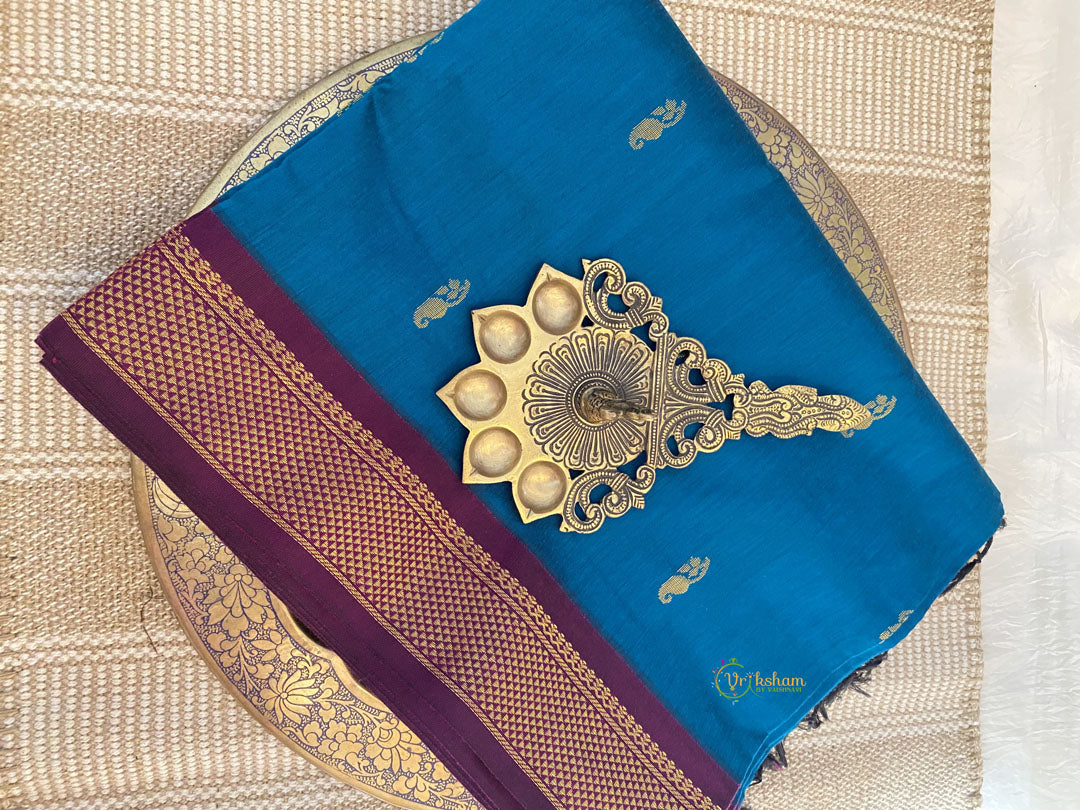 Morphankiya Colour With Purple Border -Kalyani Cotton Saree - VS3736