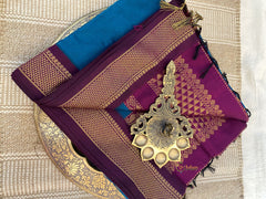 Morphankiya Colour With Purple Border -Kalyani Cotton Saree - VS3736