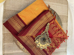 Double Shaded Mustard With Maroon Border -Kalyani Cotton Saree - VS3728