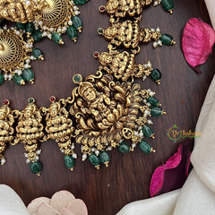 Vriksham Gold Look Alike Lakshmi Short Neckpiece-Green Bead-G17837