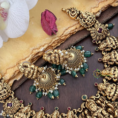 Vriksham Gold Look Alike Lakshmi Short Neckpiece-Green Bead-G17837