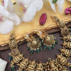 Vriksham Gold Look Alike Lakshmi Short Neckpiece-Green Bead-G17837
