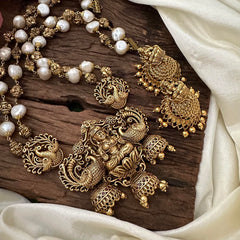 2 Layer Intricately Designed Lakshmi Neckpiece-Golden Beads-Pearls-G12703