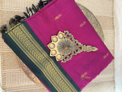 Magenta With Dark Green Border -Kalyani Cotton Saree - VS3729