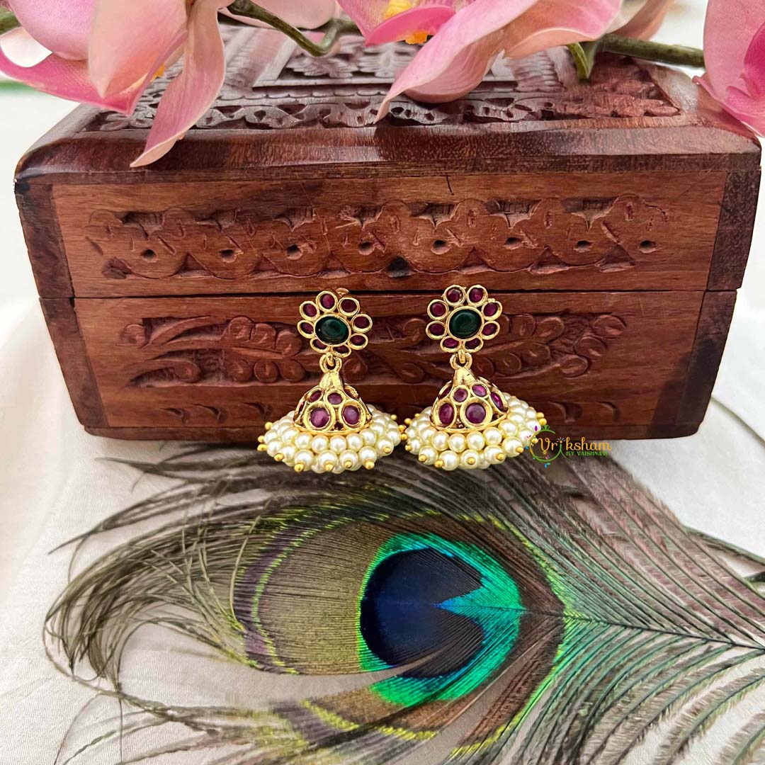 Vriksham Traditional Floral With Ruby & Emerald Kemp Stones Jhumkas -G21434