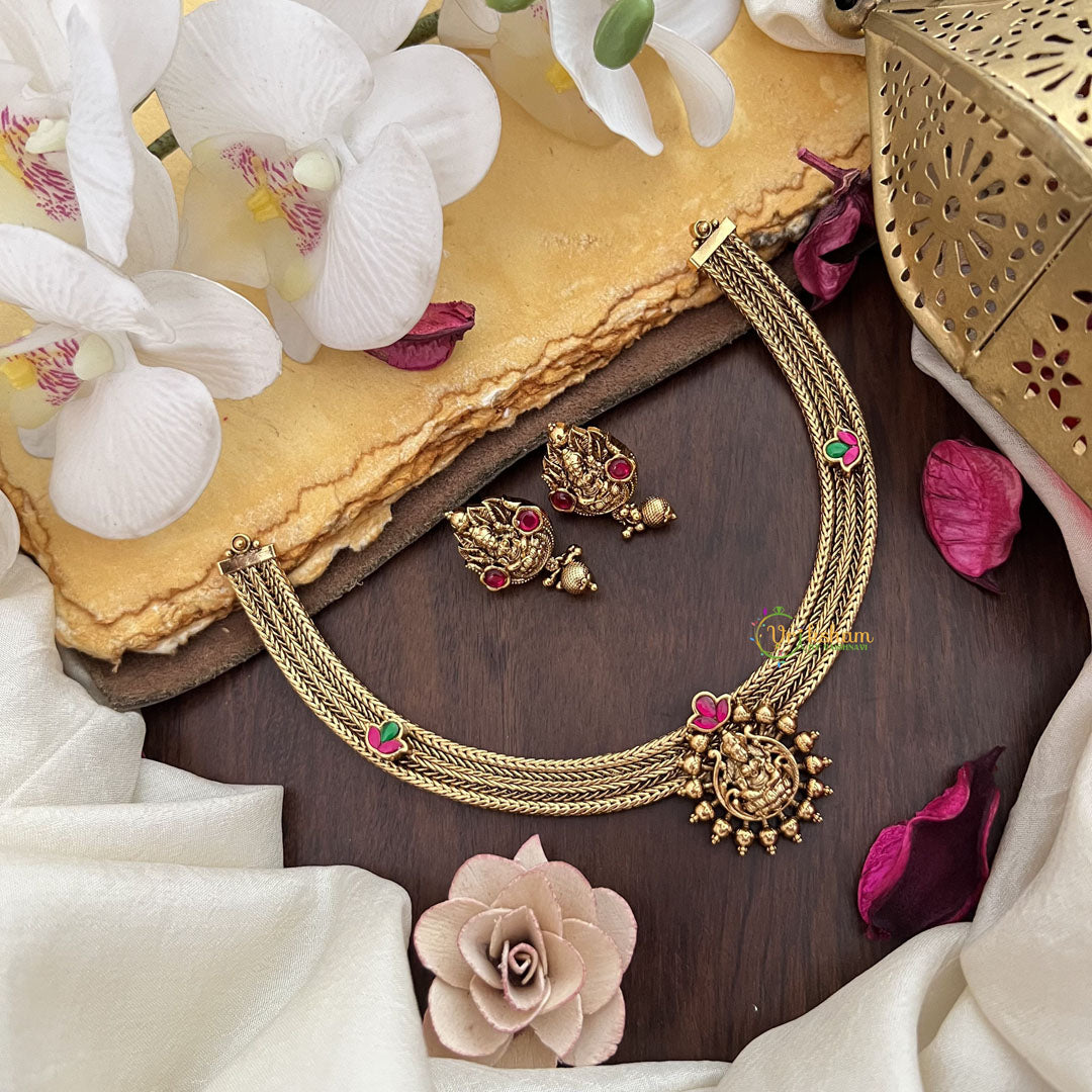 Vriksham Exquisite Lakshmi Pendant Jadau Addigai-Red Green-G17853