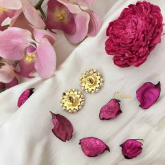 Vriksham Floral Kundan Jadau Studs Earrings-Red White-Pearl-J3651