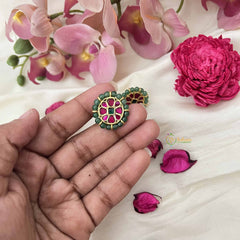 Vriksham Pearl-Framed  in Ruby & Green Floral Design Jadau Studs Earrings-J3652