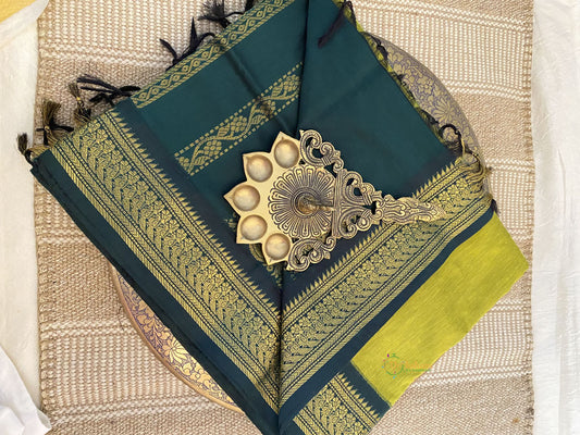 Olive With Dark Green Border -Kalyani Cotton Saree - VS3739