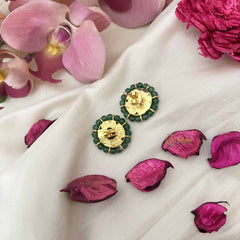 Vriksham Pearl-Framed  in Ruby & Green Floral Design Jadau Studs Earrings-J3652
