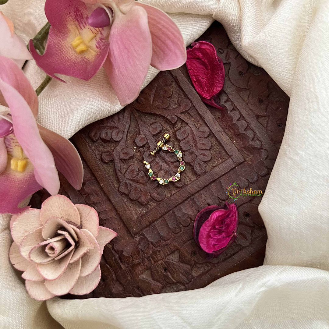 Vriksham Elegant Floral Style Press Naths/Nose Pin-White Red & Green-G20704