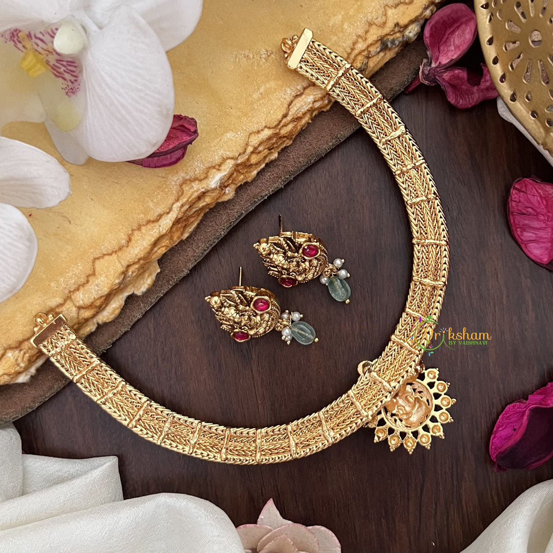 Vriksham Exquisite Lakshmi Pendant Jadau Addigai-Red-G17827