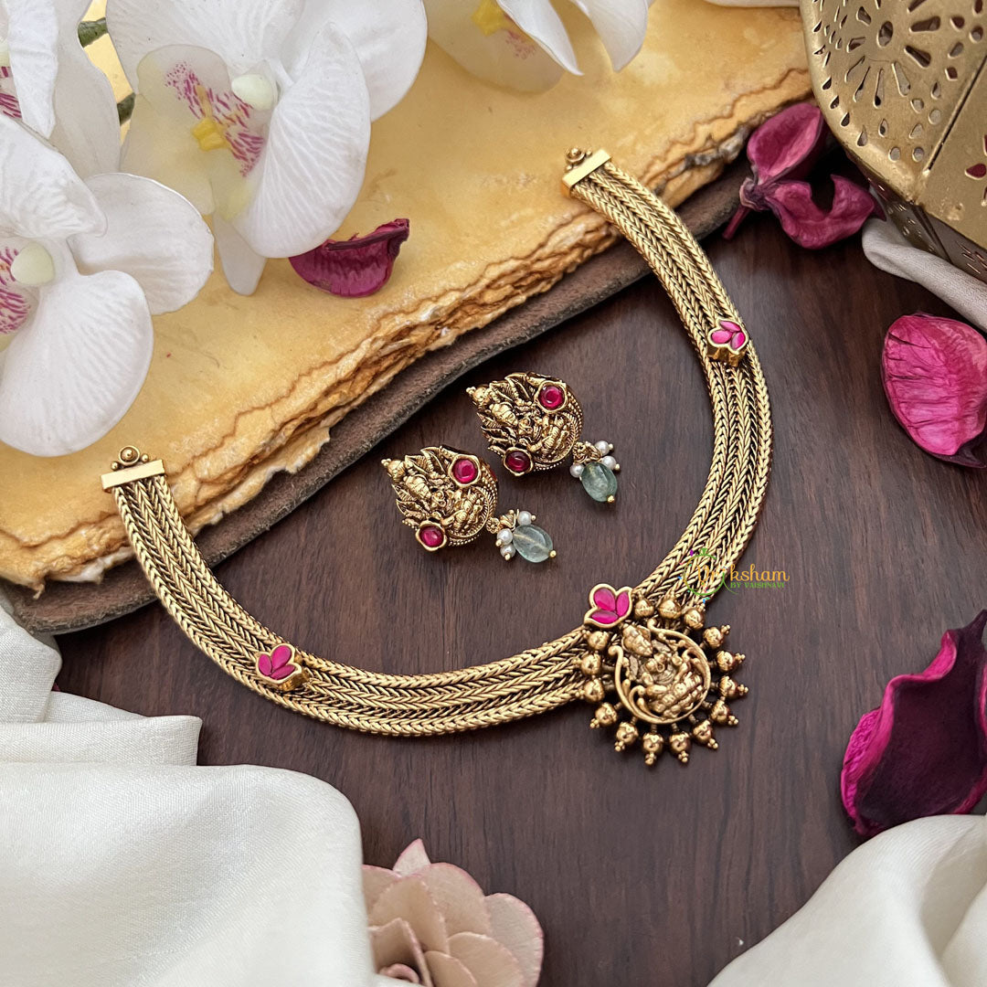 Vriksham Exquisite Lakshmi Pendant Jadau Addigai-Red-G17827