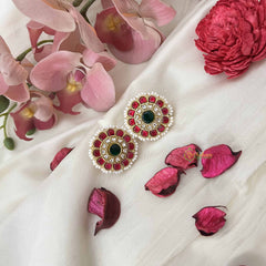 Vriksham Ethnic Flower-Inspired Stud Earrings With Pearls Jadau Studs Earrings-J3654