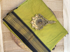 Olive With Black Border - Kalyani Cotton Saree - VS3749