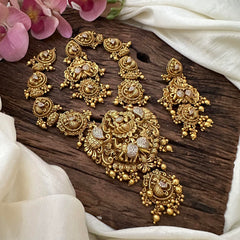 Premium Lakshmi Peacock Short Neckpiece-Golden Beads-G12647