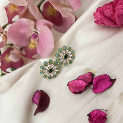 Vriksham Floral Elegance  Kundan Jadau & Mint Green Beaded Stud Earrings-J3655
