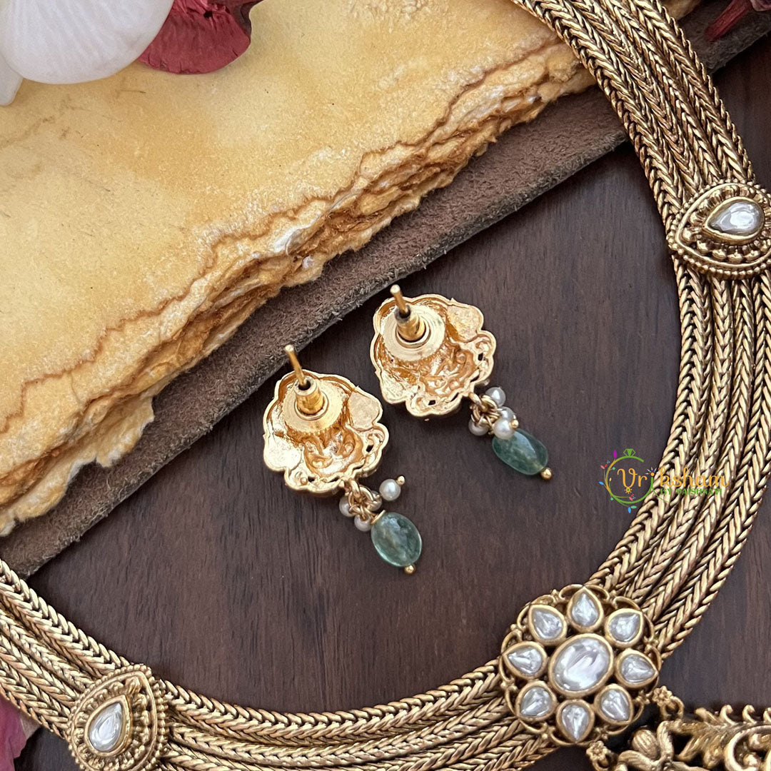 Vriksham Premium Lakshmi Pendant Jadau Addigai-White-Pastel Green Bead-G17854