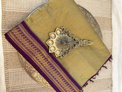 Golden With Purple Border - Kalyani Cotton Saree - VS3748