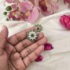 Vriksham Floral Elegance  Kundan Jadau & Mint Green Beaded Stud Earrings-J3655