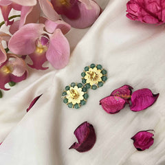 Vriksham Floral Elegance  Kundan Jadau & Mint Green Beaded Stud Earrings-J3655