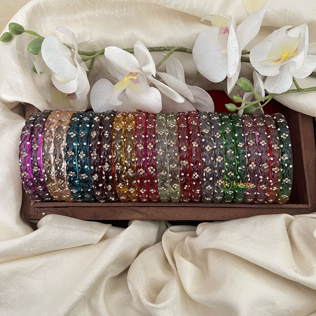 Vriksham Multi Colourful Glass Bangle With Stone Kada Set Return Gift-RG211