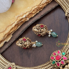 Vriksham Premium Lakshmi Pendant Jadau Addigai-Red Green-Pastel Green Bead-G17826