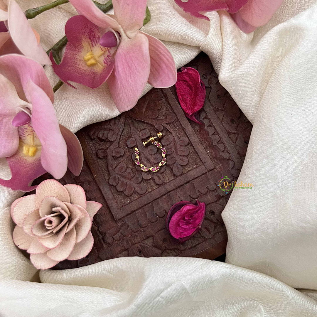 Vriksham Elegant Floral Style Press Naths/Nose Pin-Red-G20706