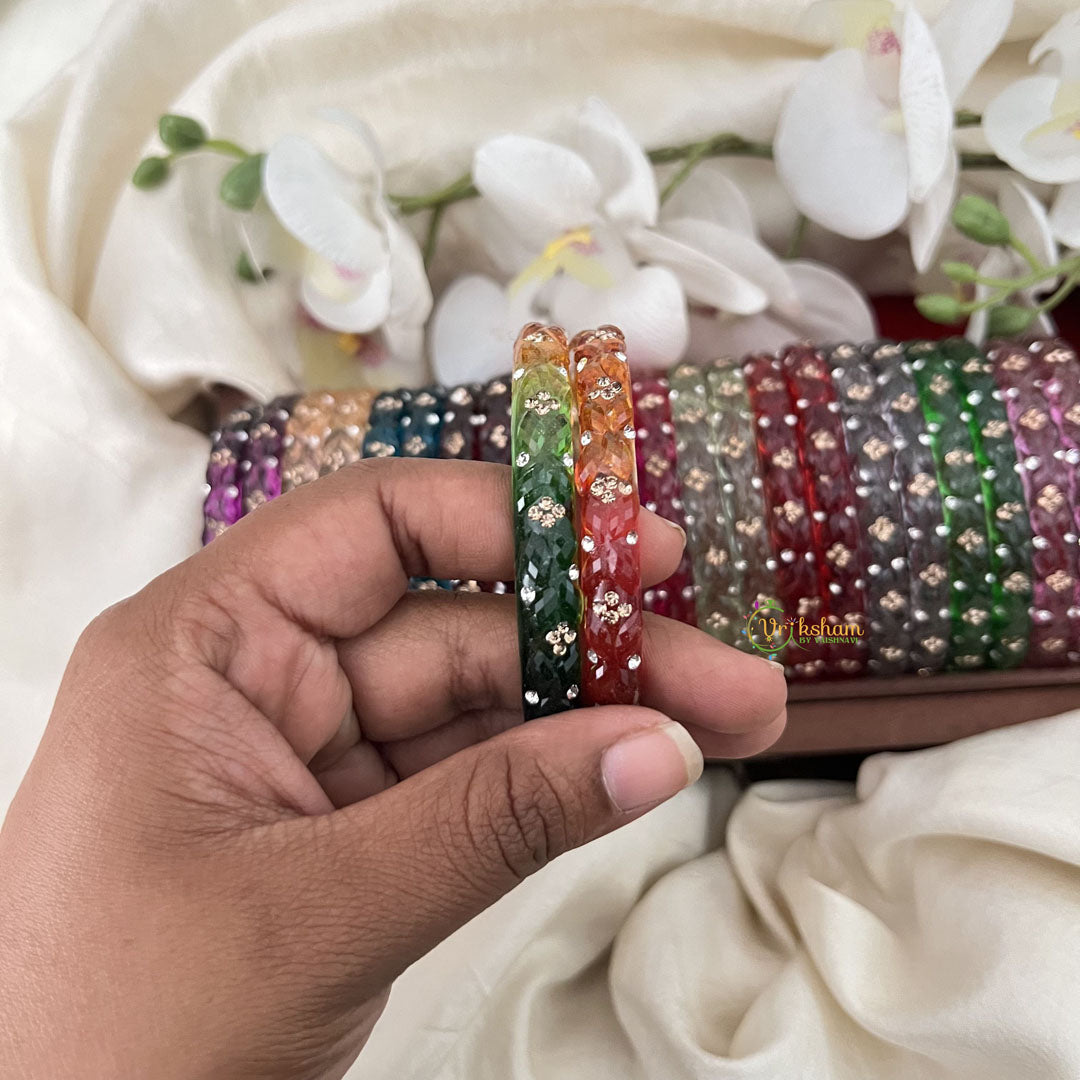 Vriksham Multi Colourful Glass Bangle With Stone Kada Set Return Gift-RG211