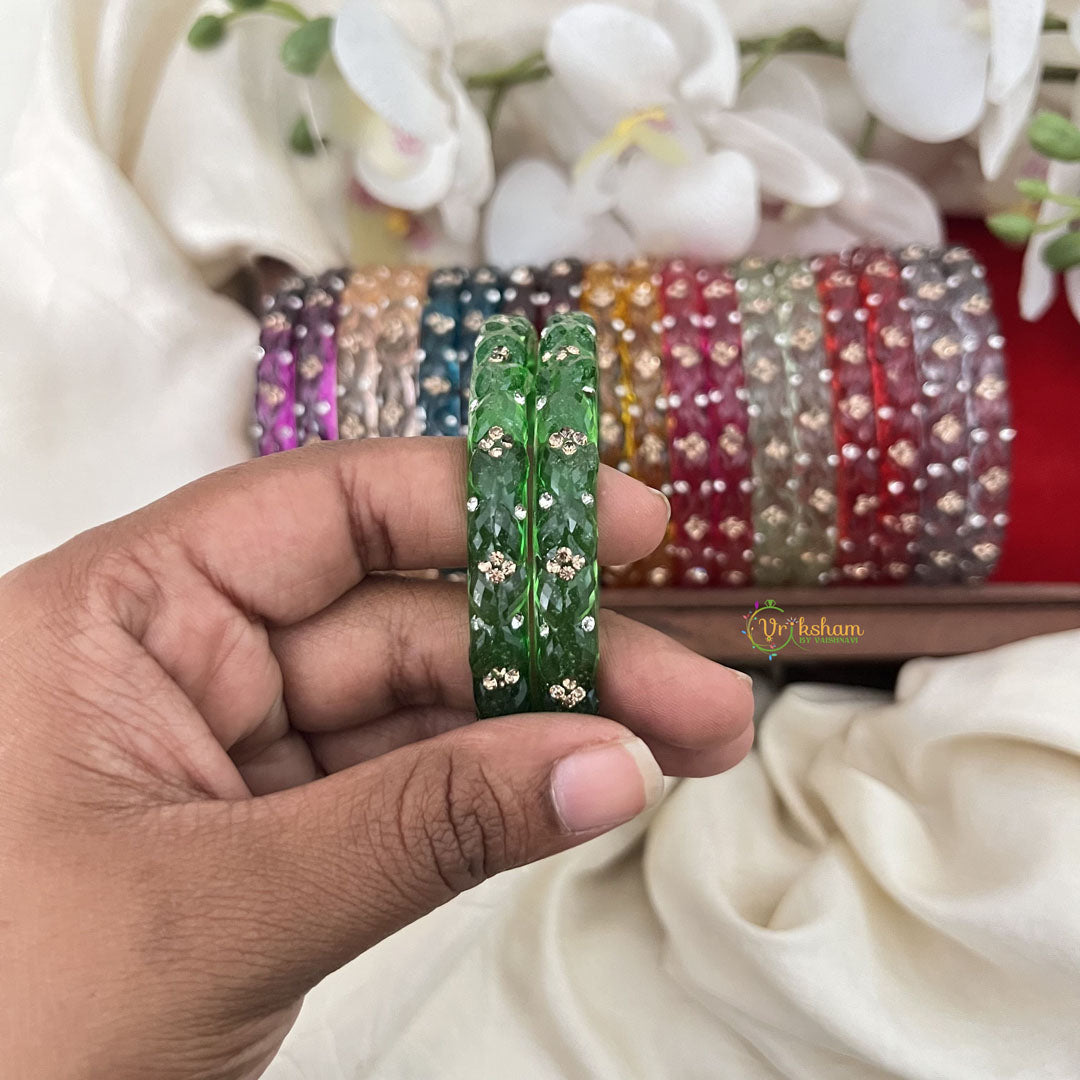 Vriksham Multi Colourful Glass Bangle With Stone Kada Set Return Gift-RG211