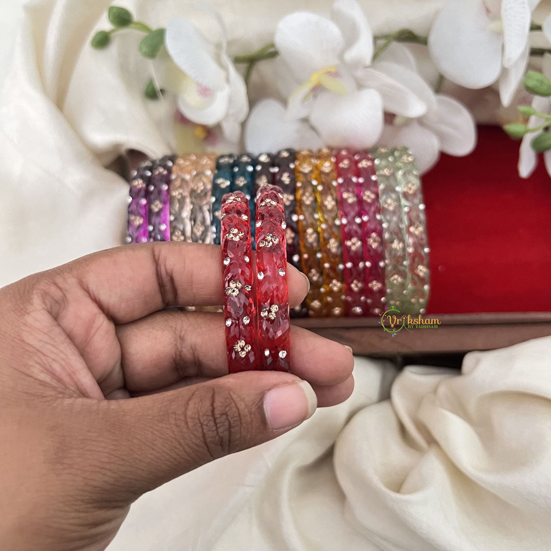 Vriksham Multi Colourful Glass Bangle With Stone Kada Set Return Gift-RG211