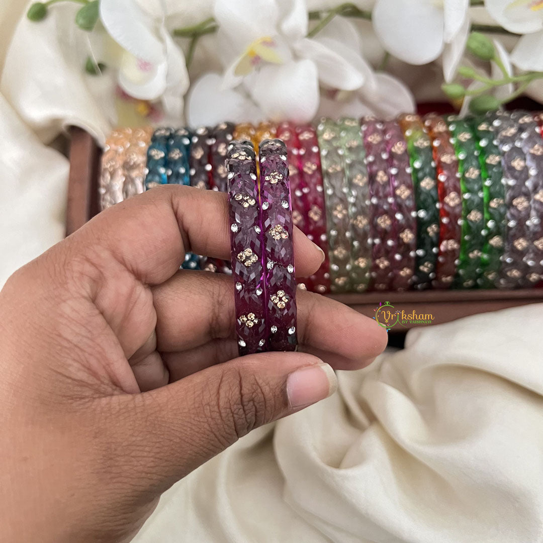 Vriksham Multi Colourful Glass Bangle With Stone Kada Set Return Gift-RG211