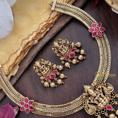 Vriksham Premium Lakshmi Dual Peacock Jadau Addigai-Red-Gold Bead-G17822